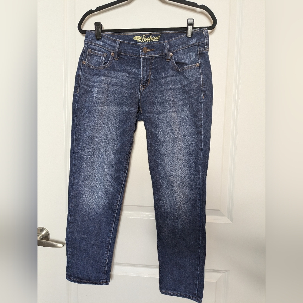 Old Navy Boyfriend Jeans  Blue Denim Cotton Stretch Mid Rise 5-Pockets, Size 4
